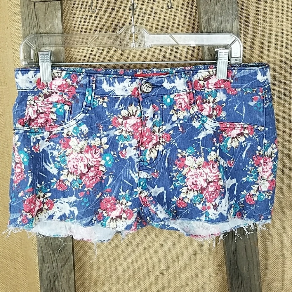 Jeanbay women 10 floral shorty shorts raw hem cottagecore festival hippie beachy